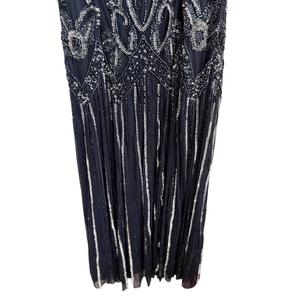Pisarro Nights Embellished Mesh Drop Waist Maxi Dress Navy Blue Women's Size 10 - Picture 8 of 9